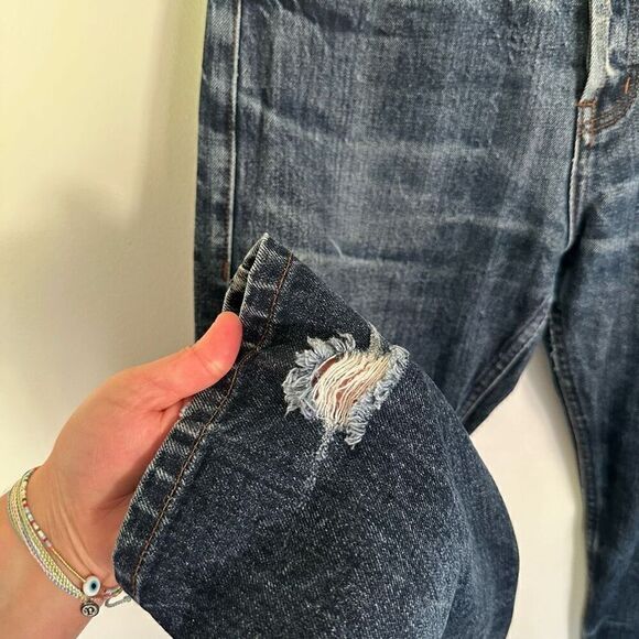 The Unbranded Brand Men’s Distressed Selvedge Buttonfly Tappered Leg Dark Wash J - Picture 9 of 16